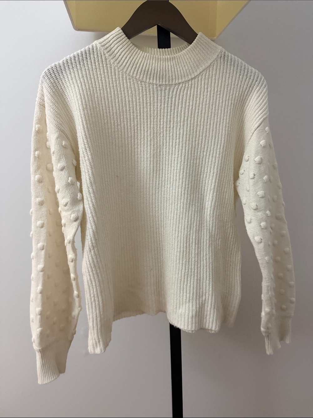 CeCe Cream Bobble-Sleeve Crewneck Sweater